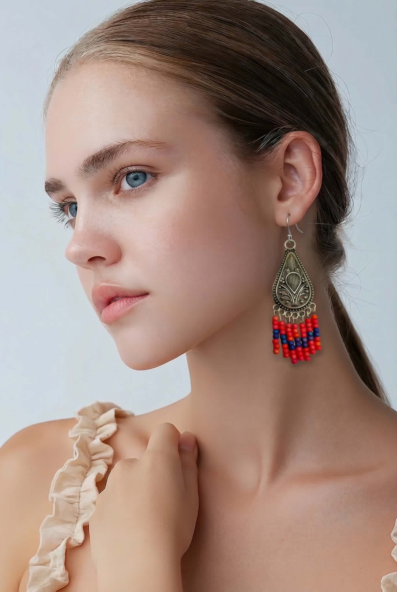 Boho κοραλί μακρυά σκουλαρίκια