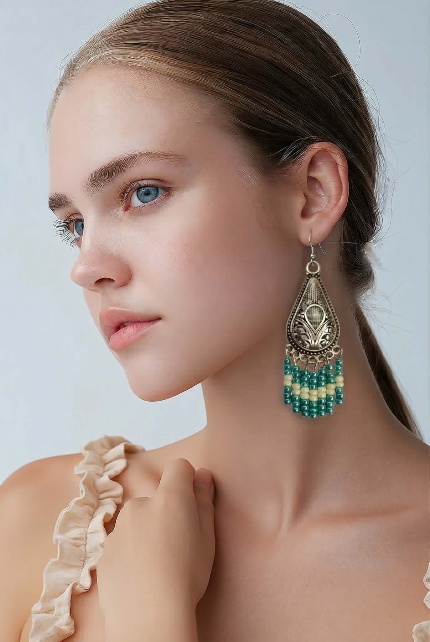 Boho πράσινα μακρυά σκουλαρίκια