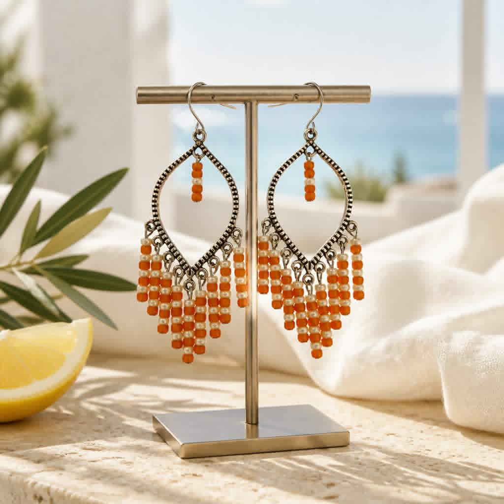 Boho πορτοκαλί μακρυά σκουλαρίκια