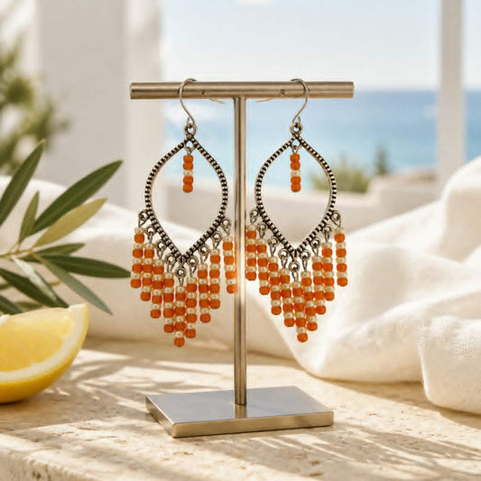 Boho πορτοκαλί μακρυά σκουλαρίκια