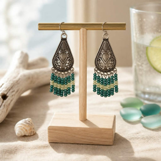 Boho πράσινα μακρυά σκουλαρίκια