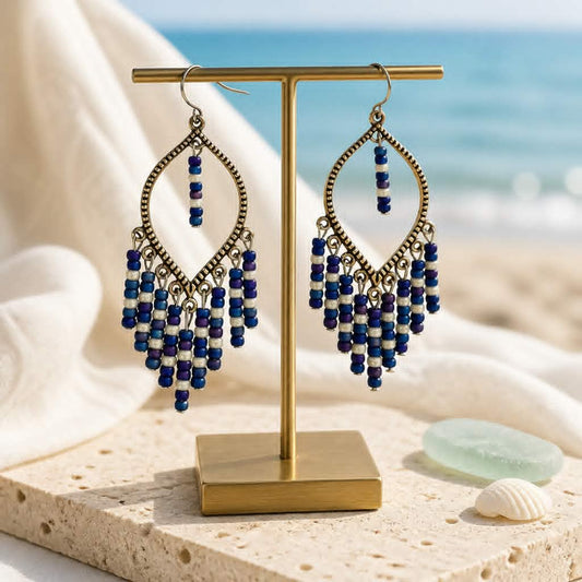 Boho μπλε μακρυά σκουλαρίκια