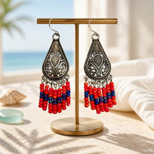 Boho κοραλί μακρυά σκουλαρίκια